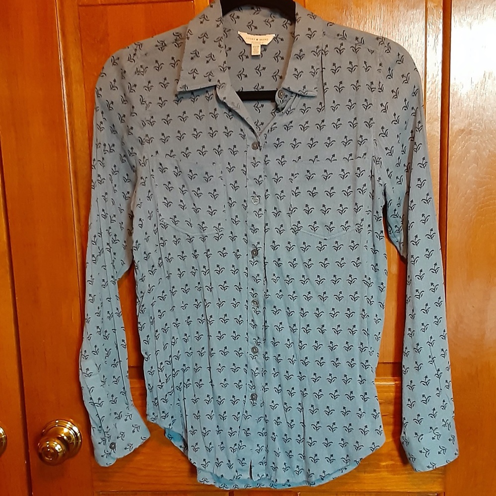 Lucky Brand Blue Floral Print Button Down Top